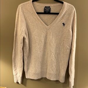 Abercrombie & Fitch Beige Cashmere V-Neck Sweater